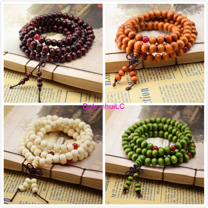 Pulseras 108 Beads 6mm Natural Sandalwood Buddhist Buddha Wood Prayer Bead Mala Unisex Men Bracelets & Bangles Jewelry Bijoux 1