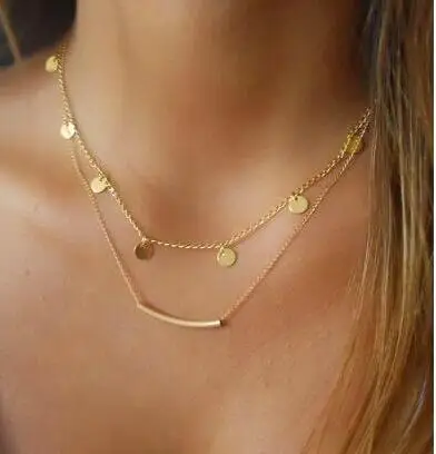

Punk Gold Color Big Statement Sequins Round Stripe Choker Necklaces & Pendants for Women New Fashion Night Club Jewelry