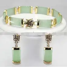 Натуральный зеленый Будда Жадеит браслет серьги набор нефрит Кристалл ювелирные изделия