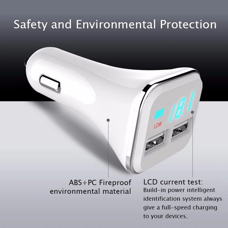 Aokin 2 USB شاحن سيارة 4.8A سريعة تهمة سيارة-شاحن LED عرض الهاتف المحمول شاحن آيفون 7