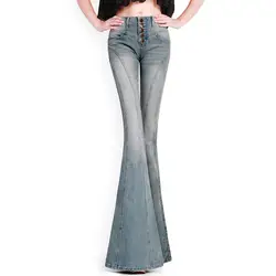 Мода 2019 Весна однобортные широкие женские джинсы клёш джинсы плюс размер женские Стрейчевые тонкие джинсовые брюки