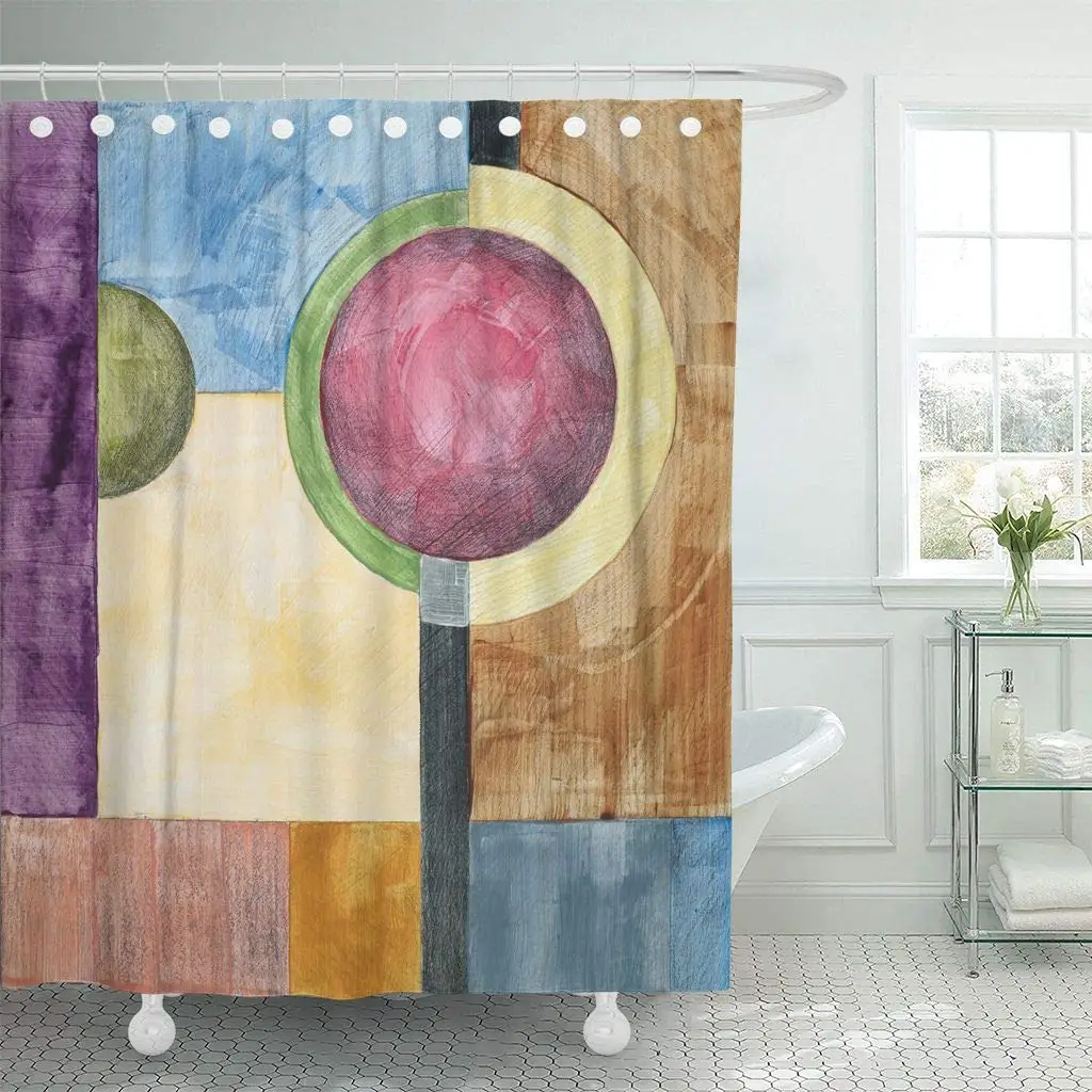 Fabric Shower Curtain with Hooks Colorful Geometric Abstract Painting