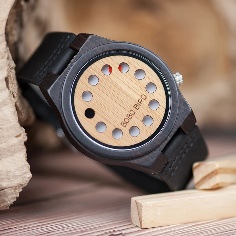 BOBO BIRD Ebony Men Watches Wood L-B17 Japanese Movement Quartz Custom Logo Uomo Orologio