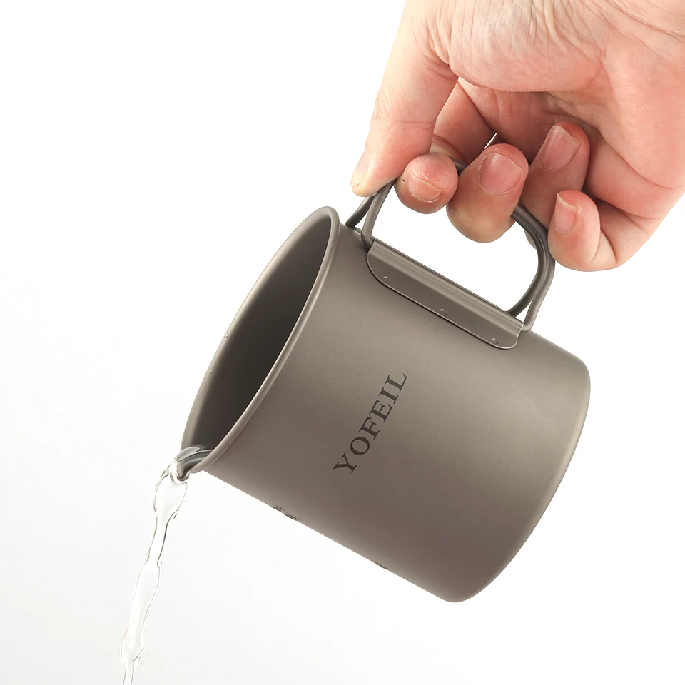 Copo de Titânio Acampamento ao ar Piquenique com Capa Lidar com 450ml Yofeil Ultraleve Livre Copo Caneca Dobrável Alta Qualidade Utensílios Mesa Acampamento 7 Esporte e Lazer