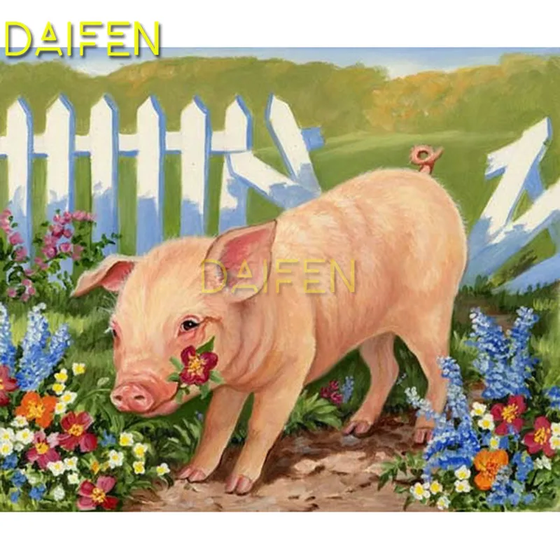 

DIY 3D Diamond painting Full Square Diamond embroidery Cross stitch lovely pig flower Fence Full Round Diamond mosaic