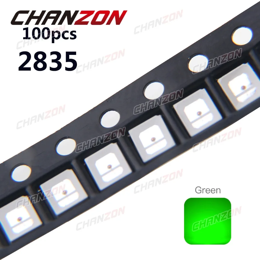 100 шт. 2835 Светодиодный чип светильник-зеленого цвета; высокое Яркость поверхностного монтажа 30mA 3V светильник SMT-излучающая Диодная лампа шарик электроники Компоненты