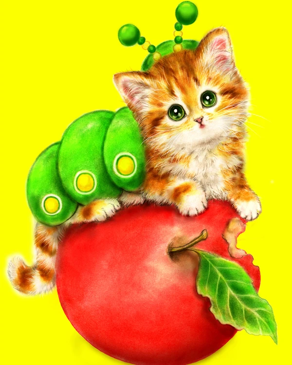 

A1327 Diamond Embroidery Home Decor 3DIY Cat and Apple 100% area Resin Tool dril Painting Cross Stitch Fashion Mosaic Needlework