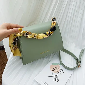 

2019 Korean Casual Shoulder Bag Sweet Lady Solid Color Ribbon Purse and Handbag Women New Quality Chain Crossbody Messenger Bag