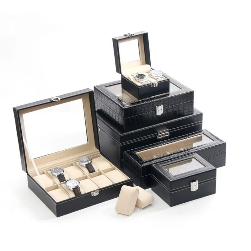 

Hot sale PU 10 Grids Leather Watch Box Fashion style for convenient travel storage Jewelry Watch Collector Cases Organizer Box