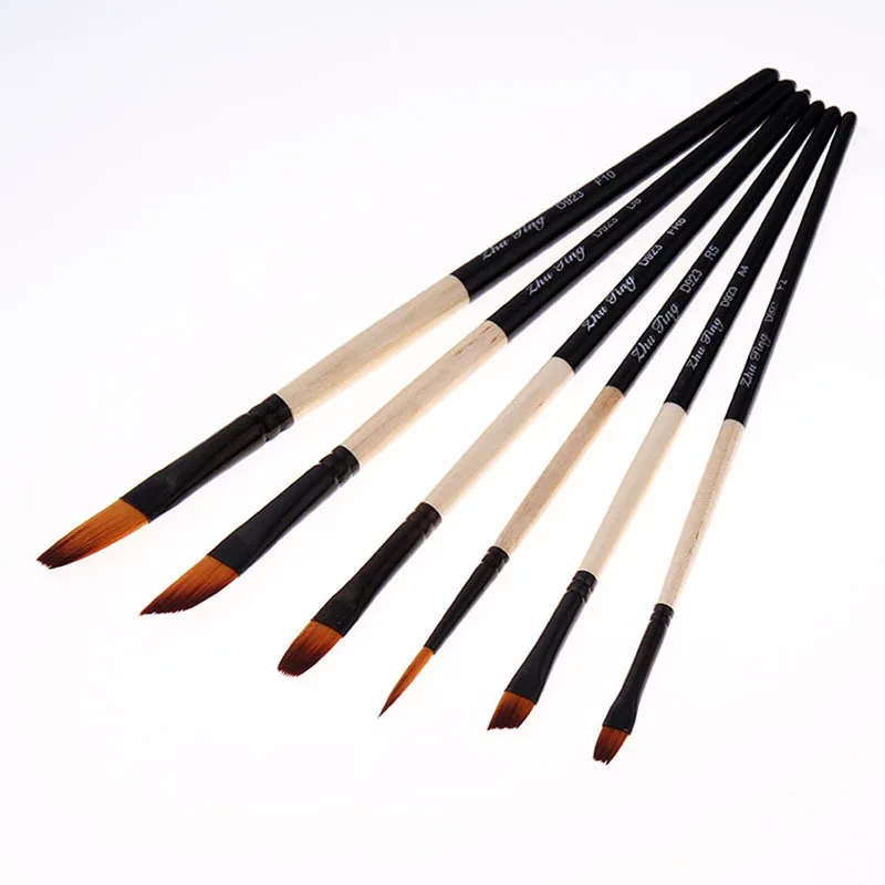

6Pcs/Set Hige Quality Gouache Watercolor Oil Paint Brush Nylon Hair Wooden Handle Painting Pens Set Acrylics Art Supplies