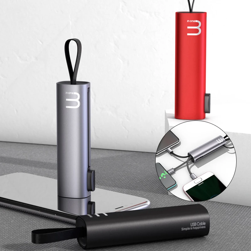 Портативный 3 в 1 зарядный кабель для телефона type C Micro USB iPhone samsung освещения iOS Android