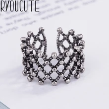 Anillo De Plata De ley 2019 con forma De hueco grande para mujer, sortija ajustable, estilo antiguo