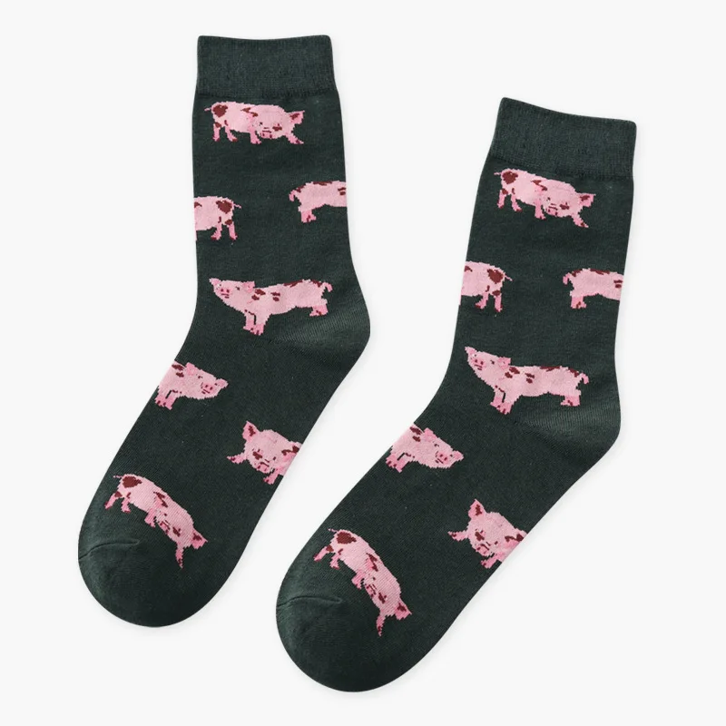 Одна пара милых носков с рисунками животных из мультфильмов для женщин и мужчин, хлопковые мягкие дышащие короткие носки, короткие носки с принтами забавных собак, кошек, свинки - Цвет: Green Pig