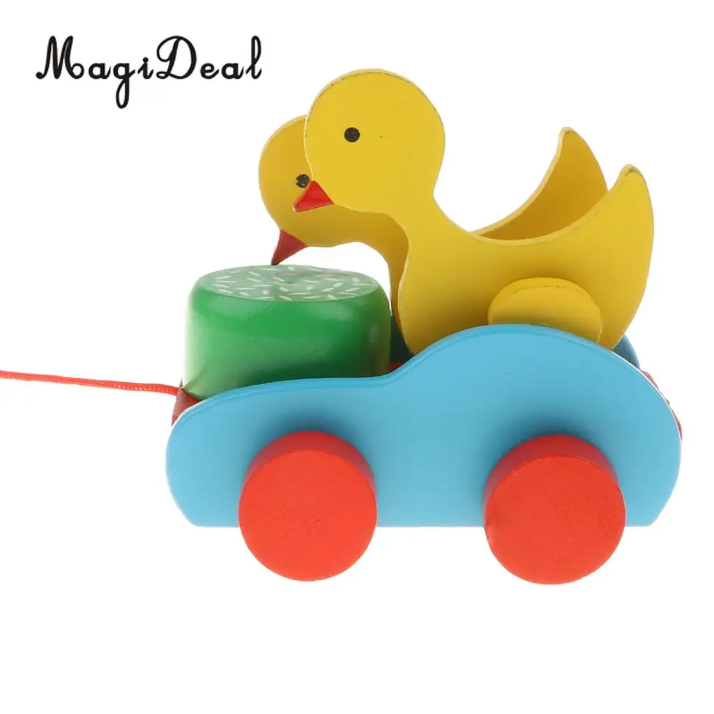 Wooden Pull Along Rooster Duck Peck Rice Crafts Puzzles Game Kids Baby Learning Walking Toy Play Activity