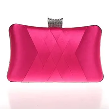 Ярко-розовый китайский женский атласный Свадебный Вечерний Клатч Сумочка Свадебные вечерние сумочки косметичка 7395-H