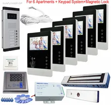 For 6 Units Video Door Phone Intercom With Rfid keyboard System Eletronic Lock Magnetic Electronic Doorkeeper Color 4.3″ Screens