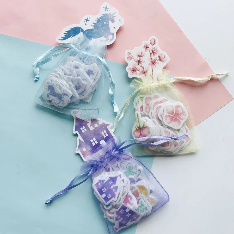 

100pcs/bag Elegant Unicorn Castle Sakura Mini Decorative Stickers Scrapbooking DIY Diary Album Stick Label Decor Student Supply