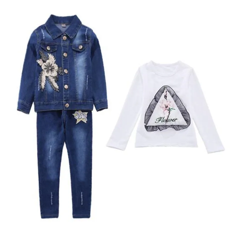 Женский джинсовый костюм футболка и джинсовые брюки|cowboy suit|girls clothing setsclothing sets |
