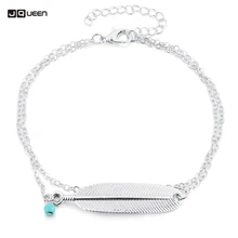 Fashion Women Anklets Vintage Bohemian Ethnic Jewelry Artificial Stone Feathers Bangle Ankle Chain Bracelet for Girls