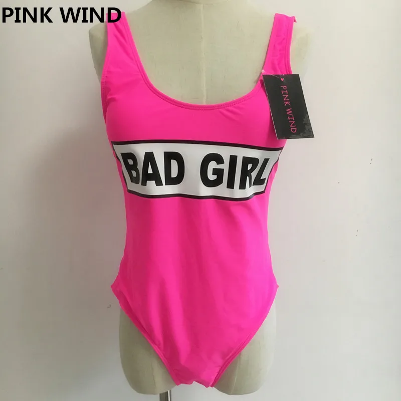 2018 неоновый розовый спортивный слитный купальник с надписью Bad Girl женская одежда