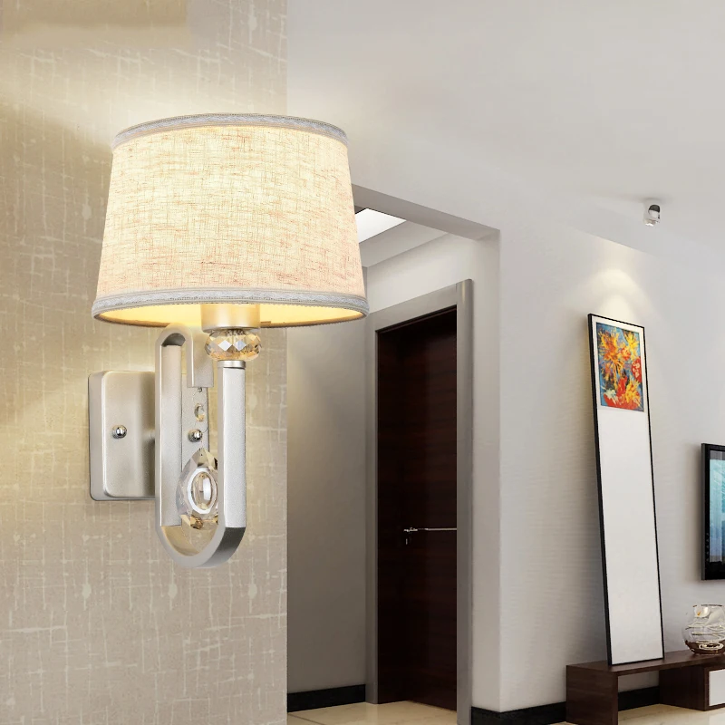Wall Lamp Modern Crystal Wall Light Fabric Shade Wall Lamp E27 Light