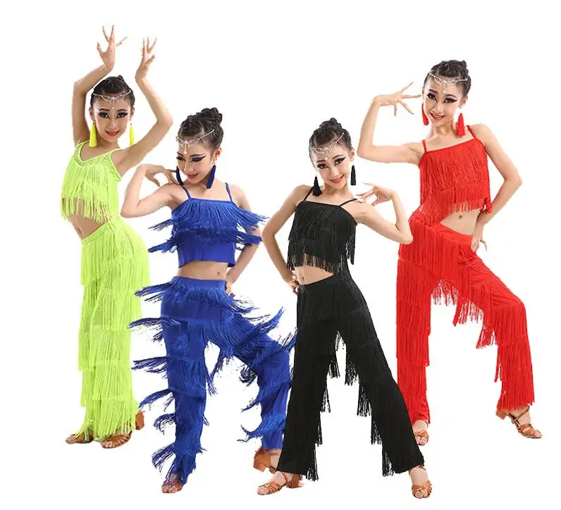 Latin Dance Dresses For Sale Ballroom Plus Size Fringe Tassel Dress Pants Sequin Fringe Salsa Samba Costume Kids Girls