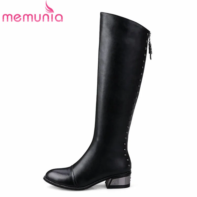 

MEMUNIA 2020 new arrive platform shoes woman winter boots keep warm pointed toe knee high boots down PU+genuine leather boots