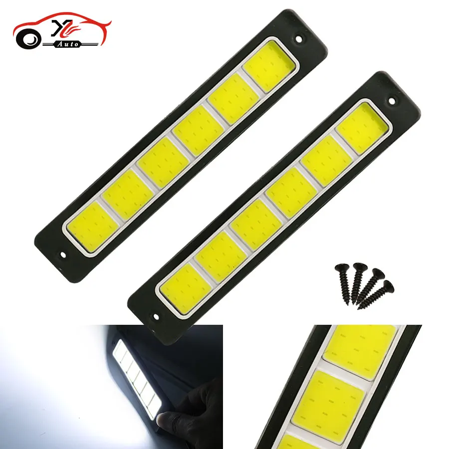 

car styling Fog Lights Daytime Running Lights car driving Super Bright Flexible Waterproof COB LED DRL Straight White 190x35mm