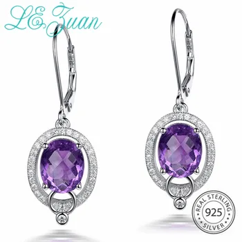 

L&zuan 5.08ct Checkerboard Cut Gems Drop Earrings Natural Amethyst Real 925 Sterling Silver Jewelry Luxury Earrings For Women