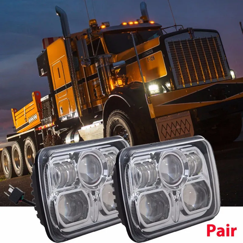 niversal 7x6 54W Square High Low Beam H4 CREE LED Jeep Projector Headlights x2