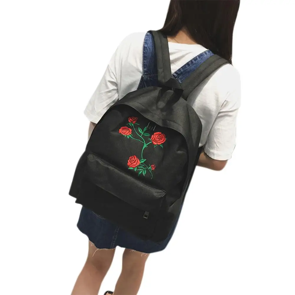 

PinShang Rose Backpack Embroidery Backpack Women Travel Rucksack Students Canvas School Shoulder Bag Mochila Bags for Women Z50
