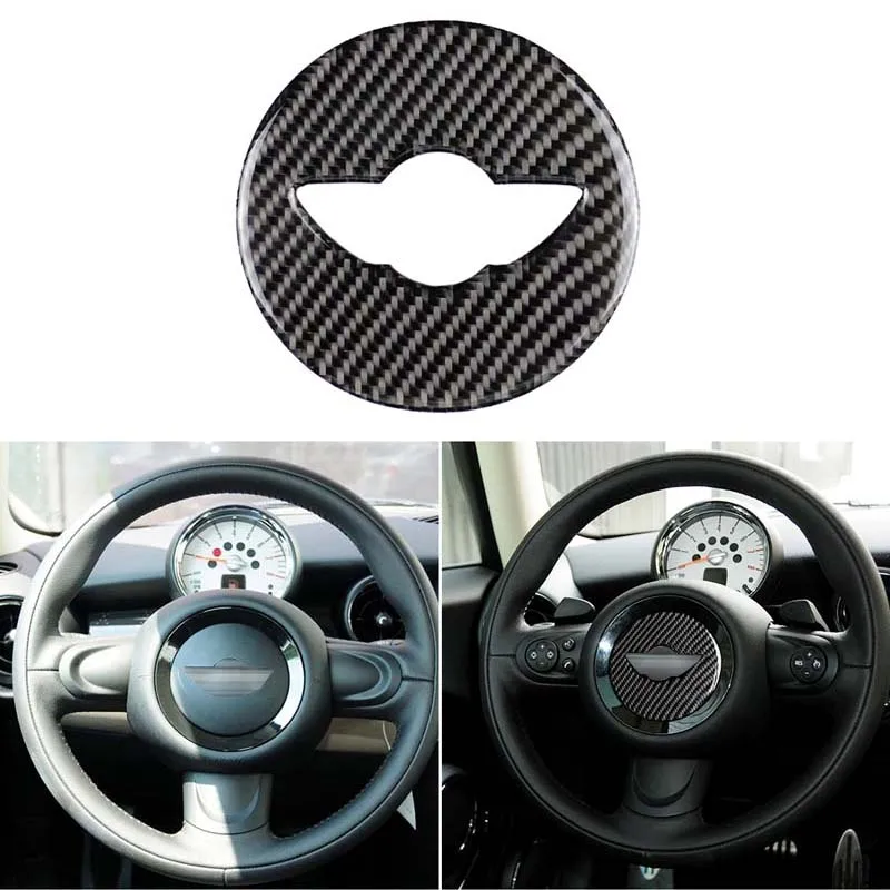 Карбон волокно центр рулевого колеса Крышка-задняя панель с логотипом отделка Подходит для Mini Cooper Countryman Paceman R55 R56