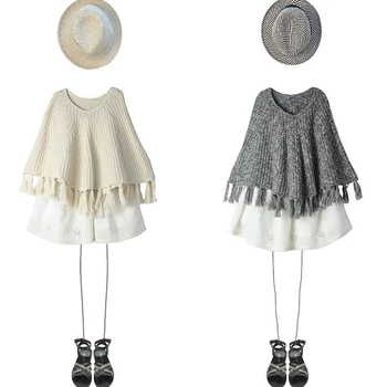 

Fashion Style Girls Knitted Sweaters Tassel Cape Girl Pullovers Poncho Cloak Autumn Winter Children Clothing Kids Knit Sweater