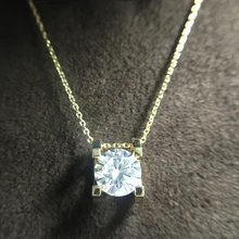 1.0ct 6.5mm VVS1 DEF Round Cut 14K Yellow White Gold Moissanite Pendant With 14K Gold Chain Necklace For Women in Fine Jewelry