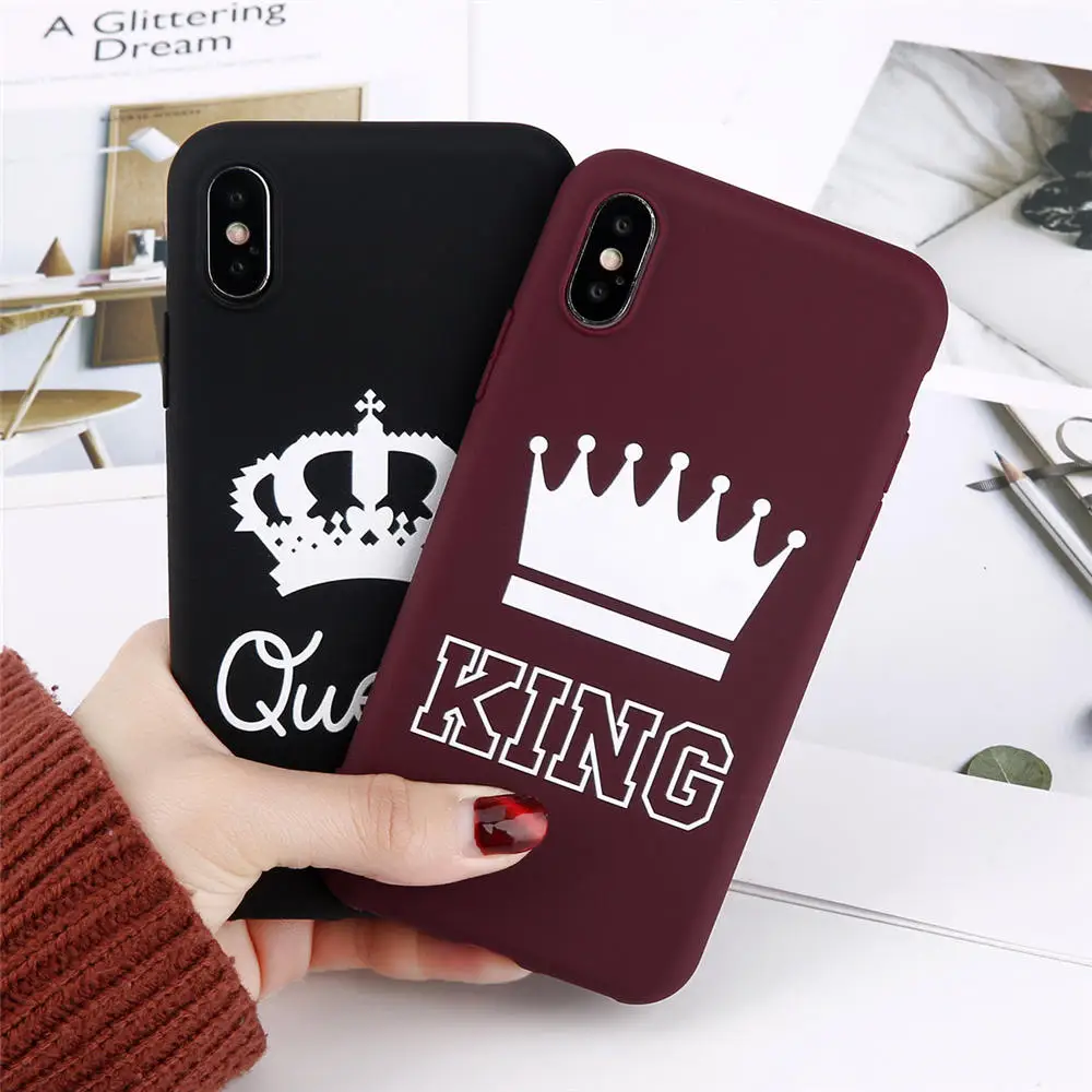 Ottwn Crown Чехол для пар для iPhone 11 11 Pro Max 6 6s 7 8 Plus X XR XS Max 5 5S SE письмо Король Королева чехол для телефона мягкий ТПУ чехол