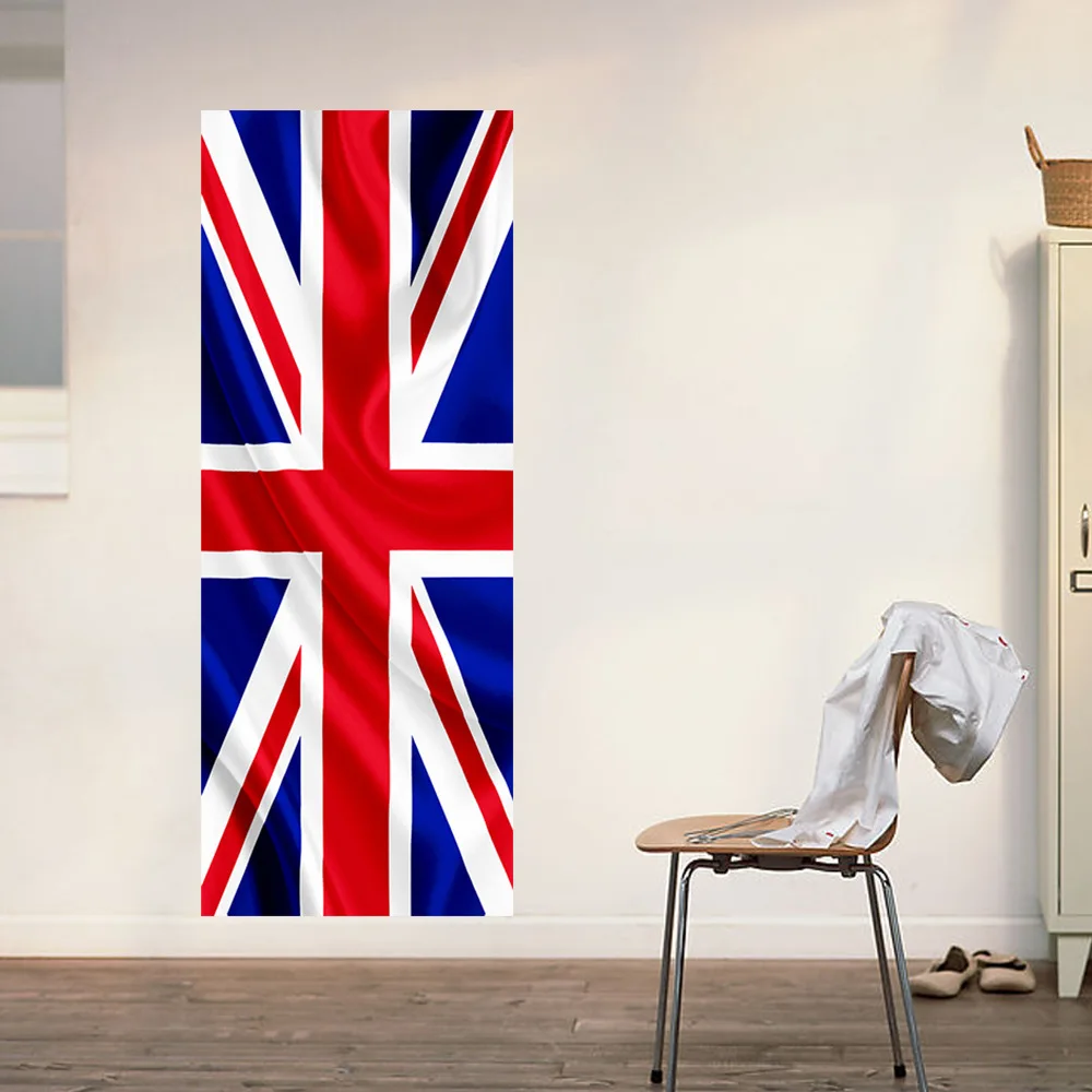 2 قطعة/المجموعة تقليد الإنجليزية العلم الباب ملصقات جدار DIY جدارية المشارك PVC للماء الباب ملصقا 3D صائق غرفة نوم ديكور المنزل F4