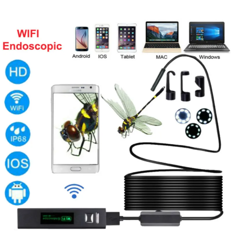 

Gzszmm WIFI Endoscope Camera Wireless Borescope Probe Video Inspection for Android/iOS Phone Hd 1200p Endoscope Cam mini Camera