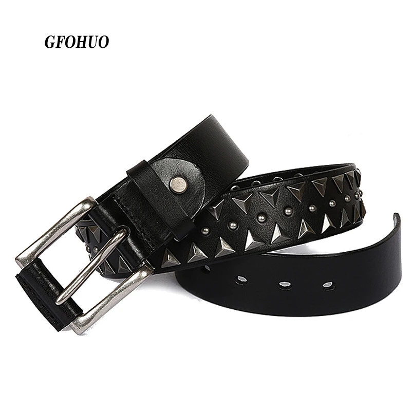

Genuine Leather Heavy Metal Rivet Punk Belts For Men Rock Stud Cowboy Belt Men Ceinture Homme Waist Belt Cinturon Mujer