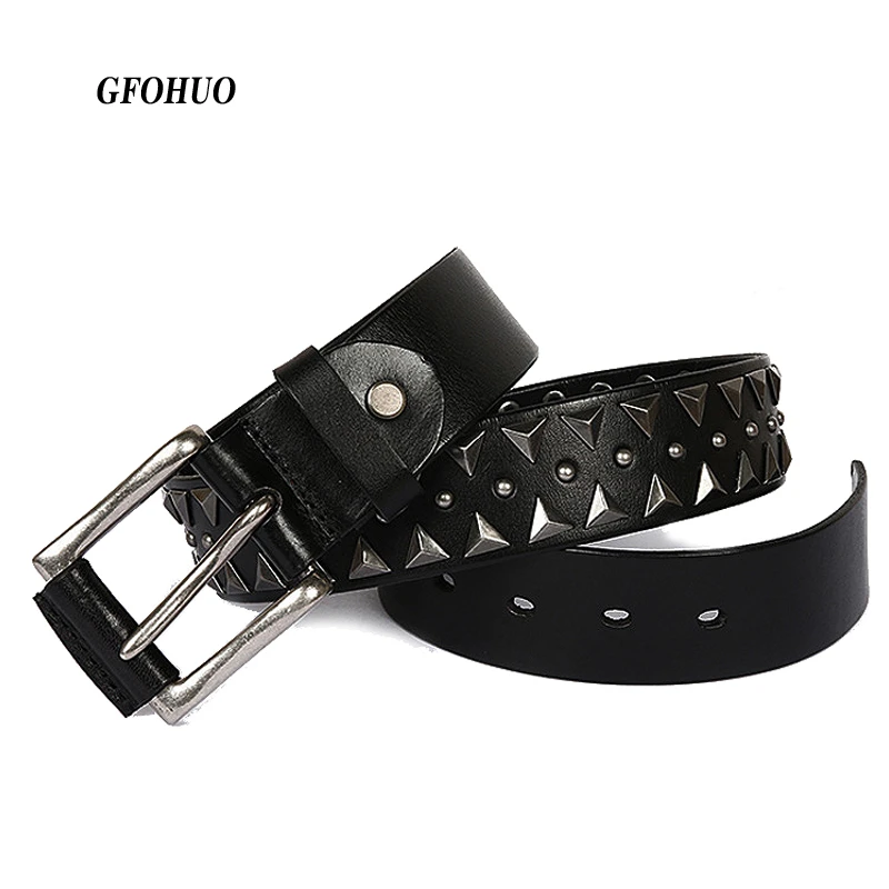 Métal Lourd Cow-Boy Punk Ceinture Cuir Véritable Hip Hop Pour Hommes Croix Rivet