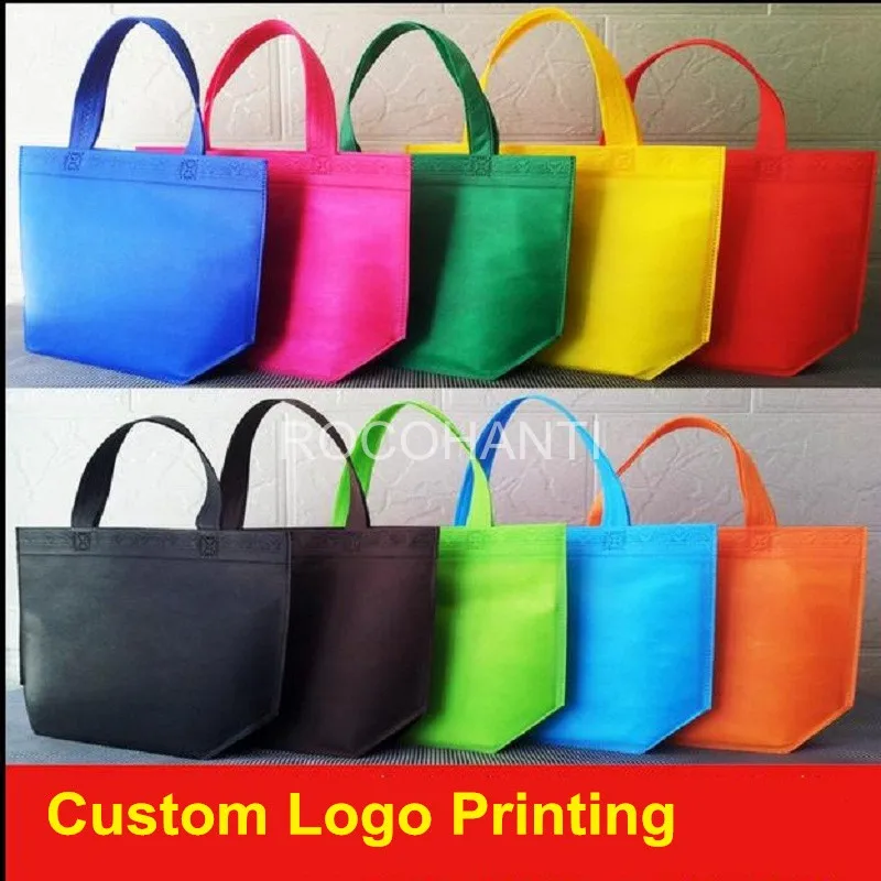 

100PCS Non-woven Reusable Kids Carrying Shopping Grocery Tote Bag for Party Favor in Retail Packaging custom logo printed