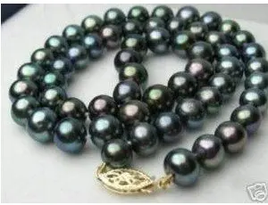 

Charming TAHITIAN black 8MM AKOYA PEARL 14 K GOLD Clasp NECKLACE Fashion Free shipping