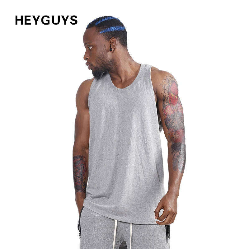 HEYGUYS cotton grey color pure color tank top vest oversize men summer