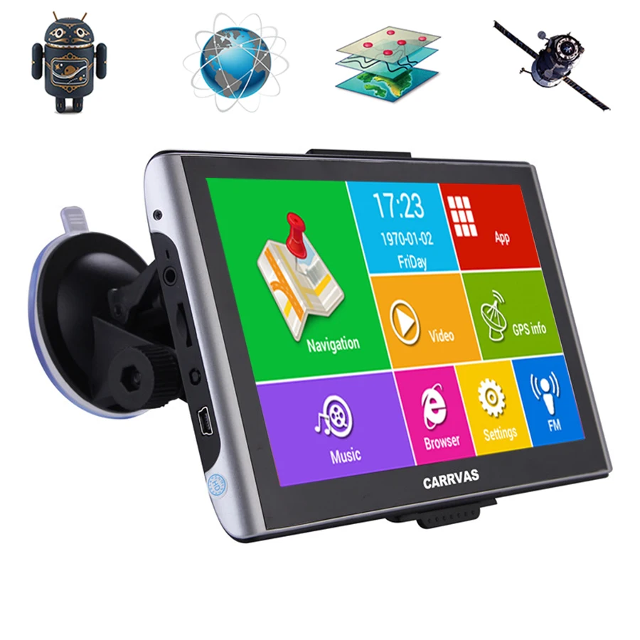 

7" Capacitive Android Car GPS Truck Navigator Android 4.4.2 Quad Core 1.3GHz 8G/512MB WIFI AV-I Bluetooth AV-IN FM Wifi Free map