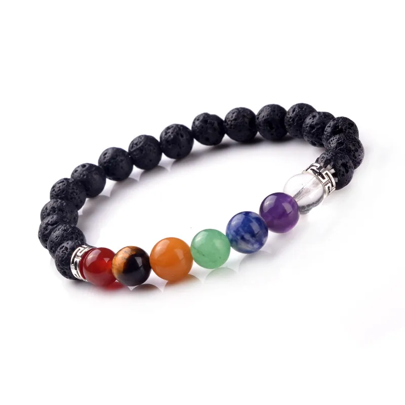 7 Chakra Charm Bracelets & Bangle Colorful Stone Women Girls Lava beads Mens Bracelets