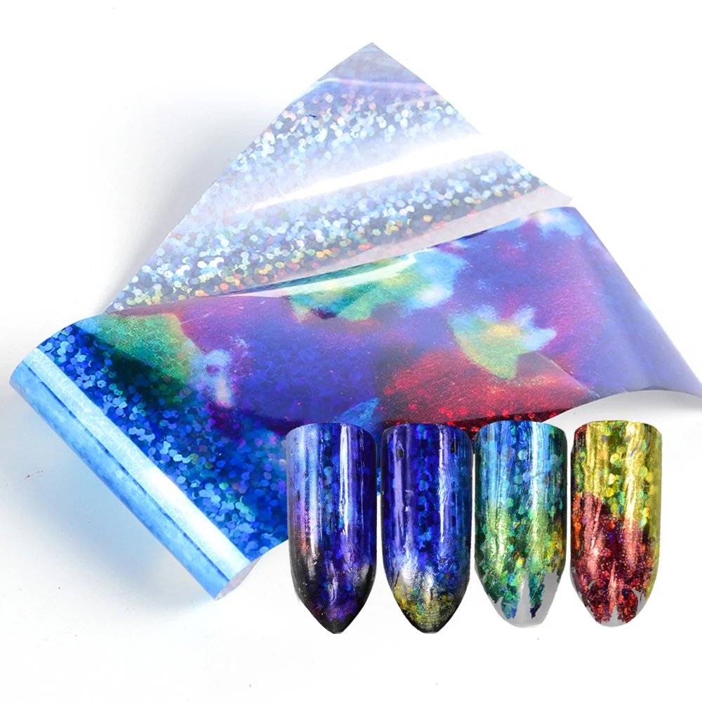 50 типов DIY Лазерная Фольга для ногтей градиент Звездная бумага цветок кружевные Наклейки Маникюр клейкая оберточная бумага украшения ногтей