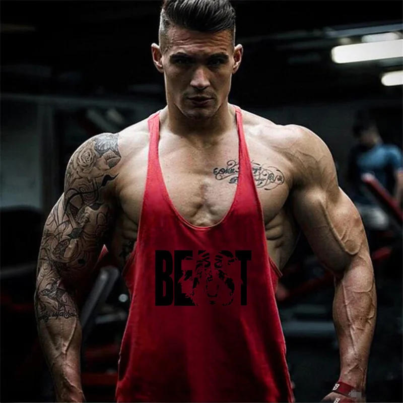 

2018 Cotton Beast Gyms Tank Tops Men Sleeveless Tanktops For Boys Bodybuilding Clothing Undershirt Fitness Stringer Vest