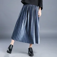 Осень и зима новая плиссированная юбка ретро металлик бархат Золото Длинная юбка высокая талия дикая