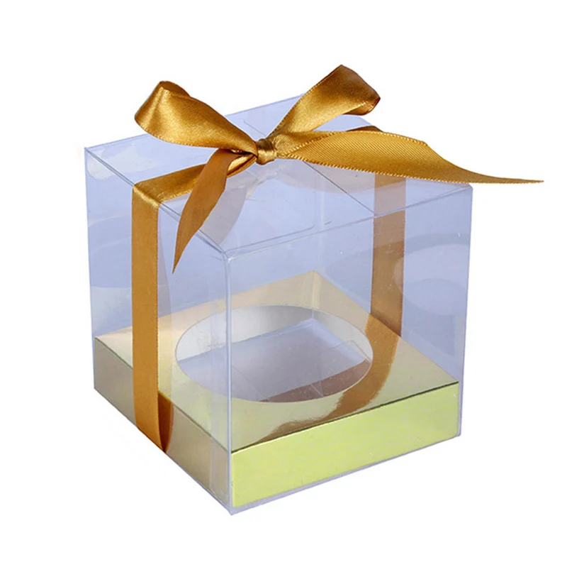 Прозрачные ПВХ коробки для кексов Свадебная подарочная коробка с основанием внутри для подарочных коробок на свадебную вечеринку и упаковки(набор из 12