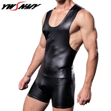 Сексуальная искусственная кожа для мужчик боди комбинезон мужские боди спортивное белье борцовское трико сиамские боксеры майка