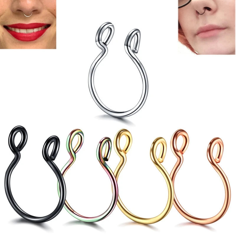 MISANANRYNE U Shaped Fake Nose Ring Hoop Septum Rings Titanium Nose Piercing Earrings Fake Piercing Oreja Pircing Jewelry